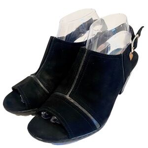 Euro Soft by Sofft Viola Peep Toe Heel Sandals Faux Suede Slingback Black 8.5 M